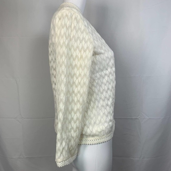 VTG Eileen Cardigan Womens Sz XS Ivory Lightweight Crochet Sweater - Picture 4 of 9